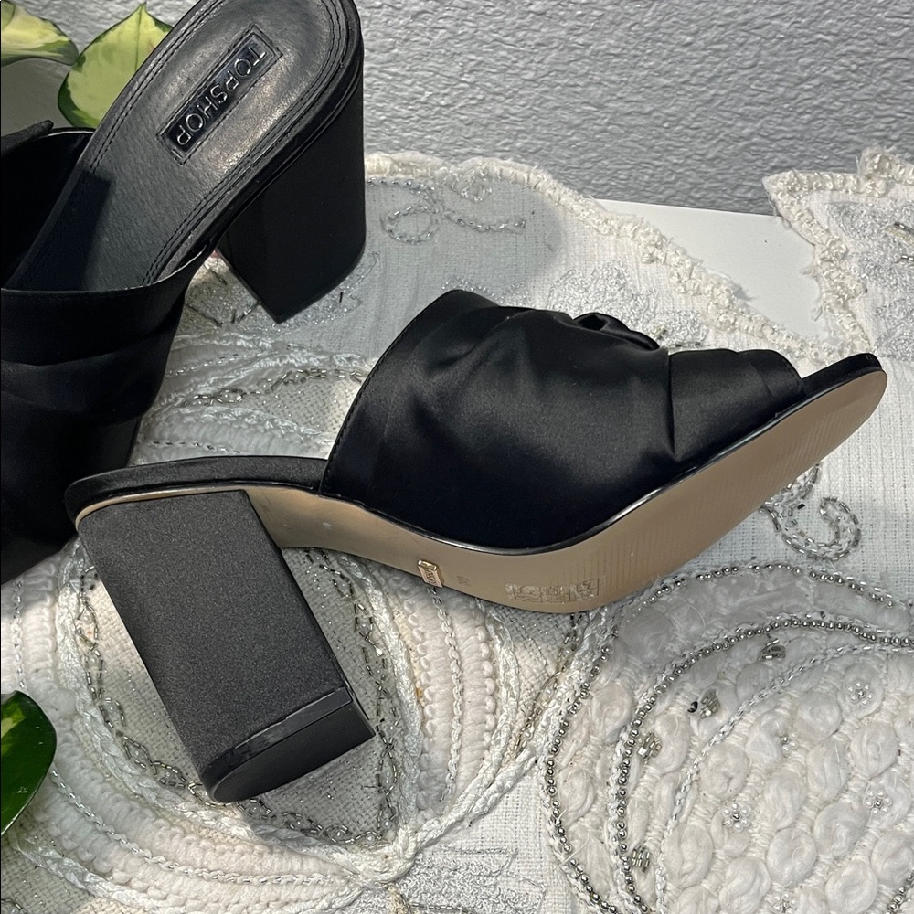 EUC Topshop Black Satin Mules with Jewel Embellishments - Picture 12 of 16